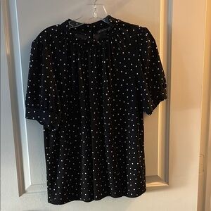 Adrianna Papell Black Short Sleeve Peter Pan Collar Blouse
